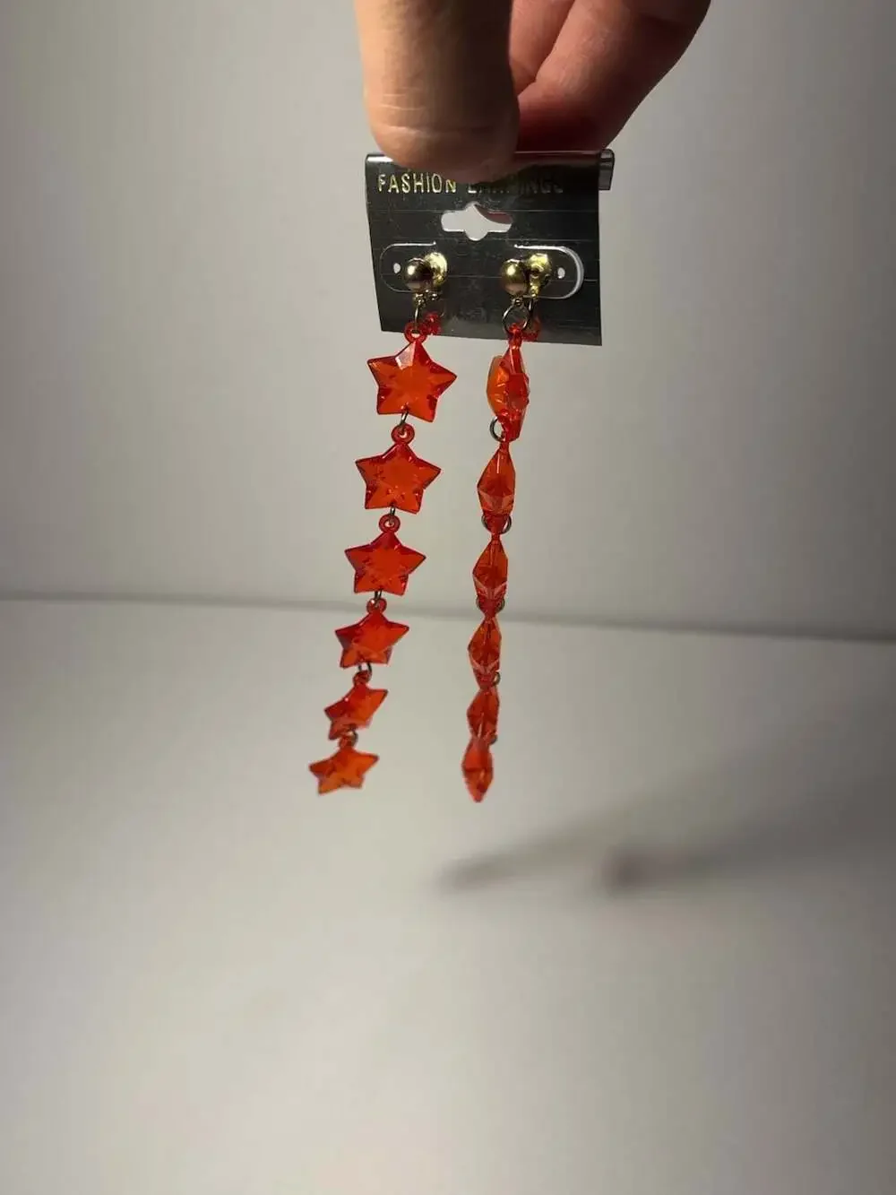 Vintage Fashion Earrings Red Orange Acrylic Star Chain Long Dangle Drop Earrings
